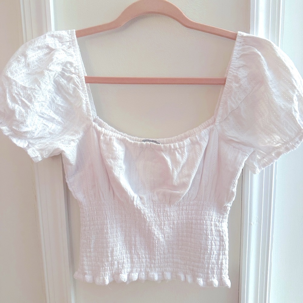 white puff sleeve top